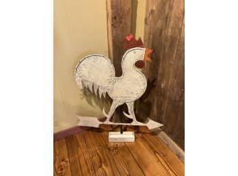 Metal Rooster Weather Vane On Wood Base, 36'Wide X 43' Tall
