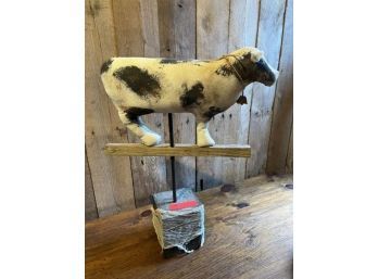 Stuffed Cow Weathervane On Wooden Block, 2'Tall