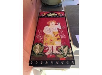 Hooked Rug, 'The Kindred Sprit' Lady With Rabbit In The Garden 30'W X 5'T
