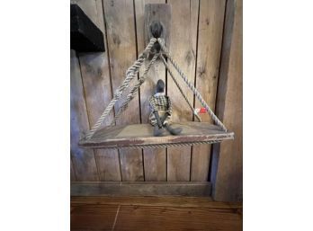 Swing Base With Rope Hanging From Hook & Black Bird Doll