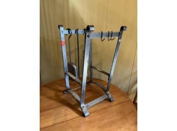 Steel Enclume Curved Log Rack Holder With Fire Place Tools & Hooks, 16'W X 24'T