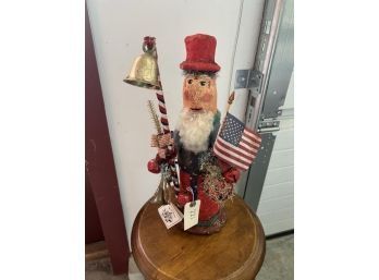 Krisnick Holiday Uncle Sam, 17' Tall, With Tag; Hand Made In USA, Signed On Bottom, Made Of Sculpting Compound Of Clay, Paper & Plaster Then Painted & Antiqued