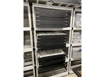 Lot Of (15) Plastic Storage Shelving, (3) Assembled & (12) Not Assembled But All Pieces Included, Approx 6' Tall X 3' Wide X 24' Deep