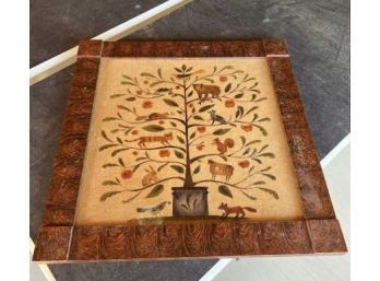 Framed Tree Of Life With Animals, Signed Carol Behrer, Theorem Painting Stenciling On Velvet, 25'Square