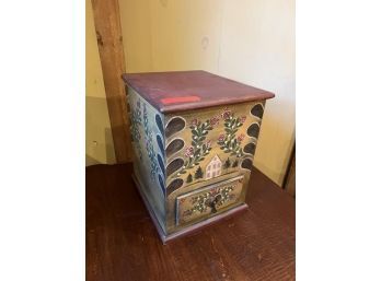 Kathy Graybill, Side Table With Fake Drawer, Hand Painted, Signed 13'W X 15'D X 17'T