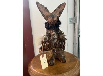 Krisnick Bunny Statue 13'Tall; With Tag; Hand Made In USA, Signed On Bottom, Made Of Sculpting Compound Of Clay, Paper & Plaster Then Painted & Antiqued