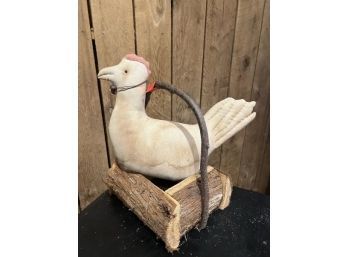 Wood & Bark Square Basket With Handle & Fabric Stuffed Chicken