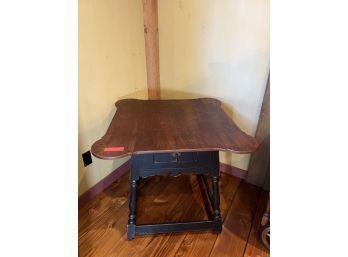Table With Cut Out Top, Painted, One Drawer, 33' Square Top & 30' Tall