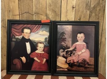 Pair Of Framed Oil On Board Father & Child, Child With Pets, Signed W.M. Prior 1846 Each 19.5'x23'