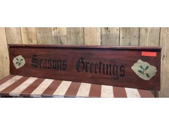 Wooden Wall Hanging Stenciled Season's Greeting Sign, Painting, 51'x12'
