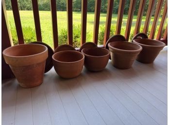 Lot Of (5) Medium Terracotta Pots With Base, (1) Pot Cracked, (3) Bottoms Glazed