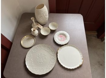 Lot Of Lenox China (9); Vases 4', 7', 10' Tall; Platters 11'  Small Plates & Small Bowls
