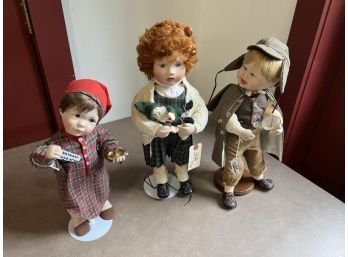 Lot Of (3) Doll, All Porcelain, All On Stands, Nathan Land Of Nod 14' Tall, Molly 17' Tall, Little Sherlock 17' Tall
