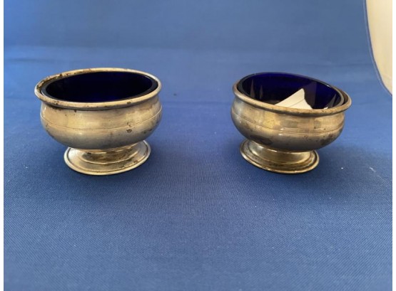 Lot Of (2) Sterling Compotes With Blue Glass Inserts