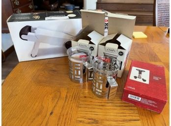 Lot Of (2) Bodum Glass & Stainless Steel Mugs, Wine Vacuum Pump, OXO V-Blod Mandolin Slicer