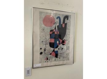 Framed Poster 'People & Dog In The Sun' By Joan Miro, Some Wrinkles, 10.5'x29'