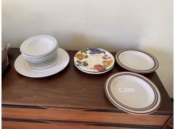 Lot Of (2) Dishes, (2) Fruit Plates (1) White Platter With Bowls & Plates