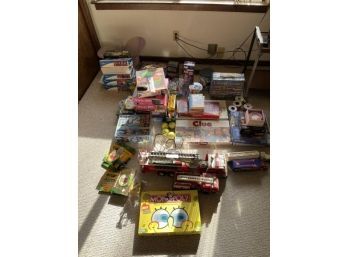 Large Lot Of Games, Puzzles, Books, Trucks, Crayons, Markers & Colored Pencils