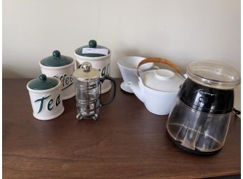 Tea & Coffee Lot: Pour Over, French Press, Coffee Bean Grinder, Canister Set
