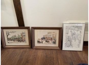 Lot Of (3) Prints; (2) In Wood Frame 18'x14' & Ink 12'x16.5'