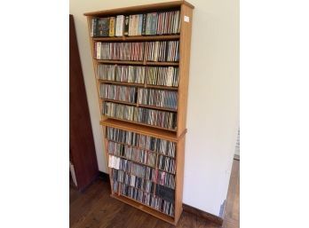 Lot Of (2) Stacked Oak CD Racks With Dick's Collection Of CD's, Classics To Lenny Bruce, Miles Davis, Tony Bennett & Much  More