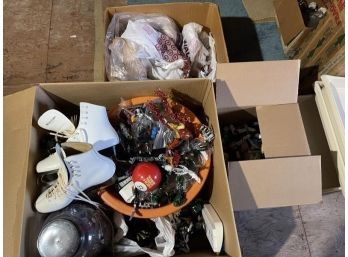 Lot Of (3) Boxes Of Children's Toys Including Building Items & Size 8 Ladies Ice Skate