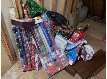 Large Lot Of Christmas Items Including Paper, Bags & Bows Plus Decorations