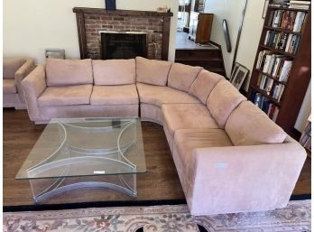 Faux Suede Sectional Sofa, Straight Section Are Each 58' Long & Middle Curve Section Is An Additional 4' Long