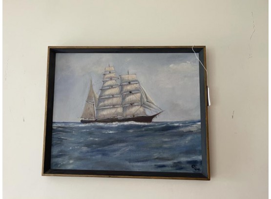 Painting Oil On Board, Ship, Signed Dorothy Woodford 1976 On Reverse, 15'x19'