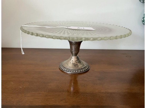 Cake Stand, Sterling Silver Base With Glass Top