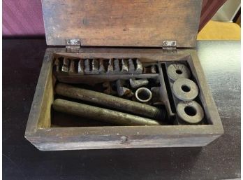 Wooden Box With Threader Parts & Misc