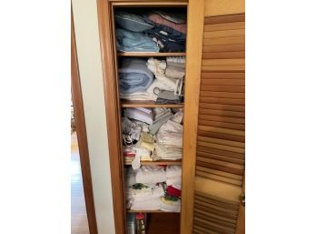 Contents Of Closet With Linen, Towels, Blankets, Heating Pads, Blood Pressure Monitor, Misc