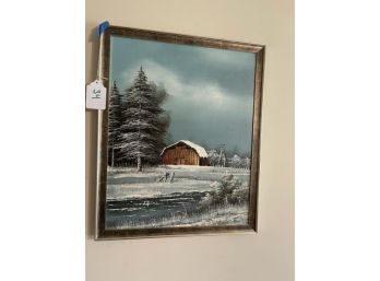 Painting Oil On Canvas, Winter Scene, Evertt Woodson