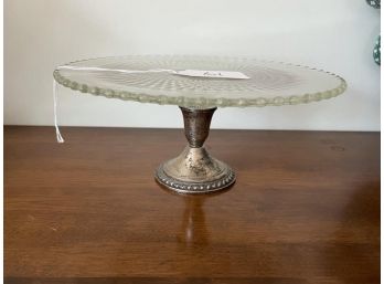 Cake Stand, Sterling Silver Base With Glass Top