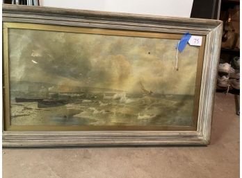 Painting Seascape, Oil On Canvas, Mounted Under Clear Glass, Signed K.E. Felix
