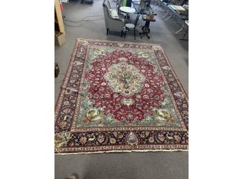 Large Room Size Oriental Rug With A Variety Of Animals, 12'7'x9'9', Some Moth Damage Around Edges