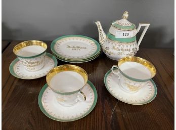Julie Haag 1872 Tea Set With 3 Plate, 3 Tea Cups With Saucers & Tea Pot, Teapot & Cups & Saucers Have Damage