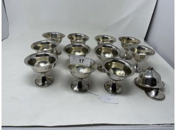 Lot Of 12 Sterling Sorbet Cups Engraved 'RWH' One With Broken Stem