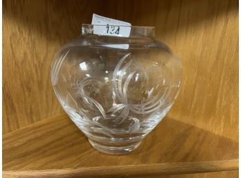 Etched Glass Vase Stamped USA On Bottom