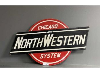 Northwestern & Chicago System Sign Approx. 42'x24', Masonite Board, Some Damage