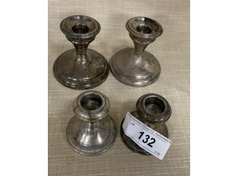 2 Pairs Of Sterling Candle Holders One Set Monogramed 'R'