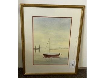 Watercolor Of Sailboat, Signed Lower Right Johanson, 16'x20'