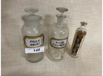 Lot Of 3 Apothecary Jars, Only 2 Have Lids