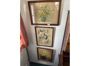 Lot Of 3 Flower Pictures: 2 Prints & 1 Painting