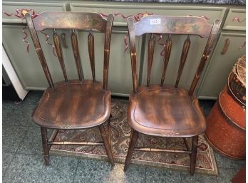 Pair Of Hitchcock Thumb Back Windsor Style Chairs