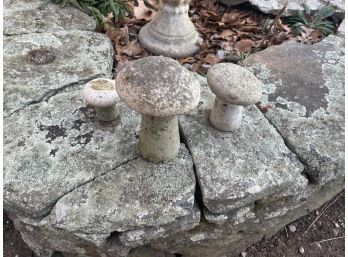 Lot Of 3 Cement Mushrooms