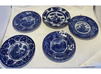 3 Commemorative Plates, 2 Flow Blue Plates (with Chips)