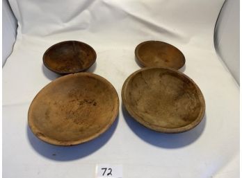 4 Small Wooden Bowls, 7'-9' Diameter,