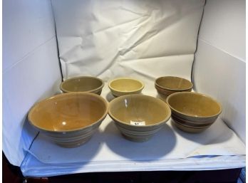 6 Yelloware Bowls, All With Cracks