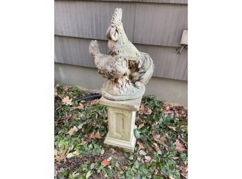 Cement Rooster & Hen With Stand